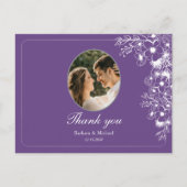 Purple Floral Photo Wedding Thank You ポストカード (正面)