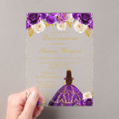 Purple Floral Princess Quinceañera アクリル招待状 (インサイチュ (ポータブル))