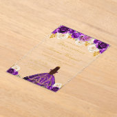 Purple Floral Princess Quinceañera アクリル招待状 (レイダウン)