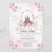 Purple Floral Princess Royal Castle 1st Birthday 招待状 (正面/裏面)