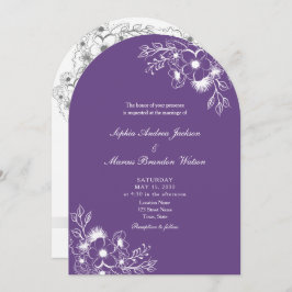 Purple Floral QR Code Wedding 招待状