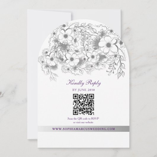 Purple Floral QR Code Wedding 招待状 (裏面)