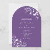 Purple Floral QR Code Wedding 招待状 (正面)