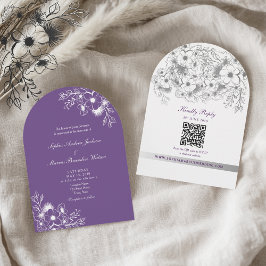 Purple Floral QR Code Wedding 招待状