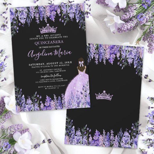 Purple Floral Quinceanera Invitation 招待状