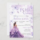 Purple Floral Quincenera Invitation Spanish 招待状 (正面)