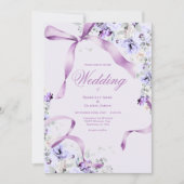 Purple Floral Ribbons Elegant Wedding Invitation 招待状 (正面)