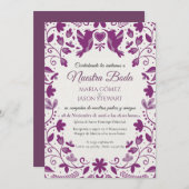 Purple Floral Romantic Aesthetic Spanish Wedding 招待状 (正面/裏面)