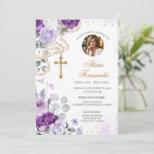 Purple Floral Rosary Catholic Funeral Invitation 招待状 (スタンド正面)