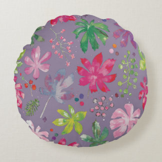 Purple Floral Round Pillow – Pink Garden Pattern  ラウンドクッション