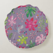 Purple Floral Round Pillow – Pink Garden Pattern  ラウンドクッション (裏面)
