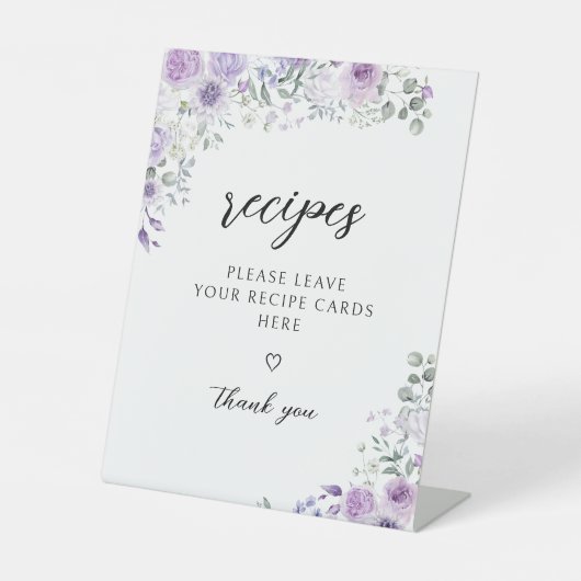 Purple Floral Share a Recipe Bridal Shower Sign 台座サイン (正面)