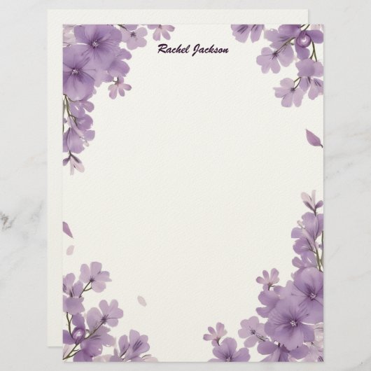 Purple Floral Stationery Paper レターヘッド (正面/裏面)