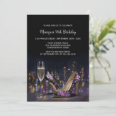 Purple Floral Stiletto Shoes Birthday Party 招待状 (スタンド正面)