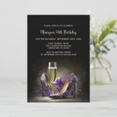 Purple Floral Stiletto Shoes Birthday Party 招待状 (スタンド正面)