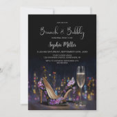 Purple Floral Stiletto Shoes Brunch and Bubbly 招待状 (正面)