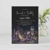 Purple Floral Stiletto Shoes Brunch and Bubbly 招待状 (スタンド正面)