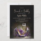 Purple Floral Stiletto Shoes Brunch and Bubbly 招待状 (正面)