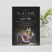 Purple Floral Stiletto Shoes Brunch and Bubbly 招待状 (スタンド正面)