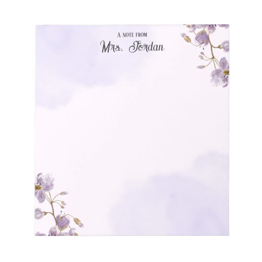 Purple Floral Teacher Notepad  ノートパッド (正面)