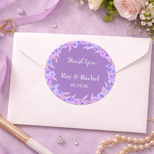 Purple floral Thank You ラウンドシール