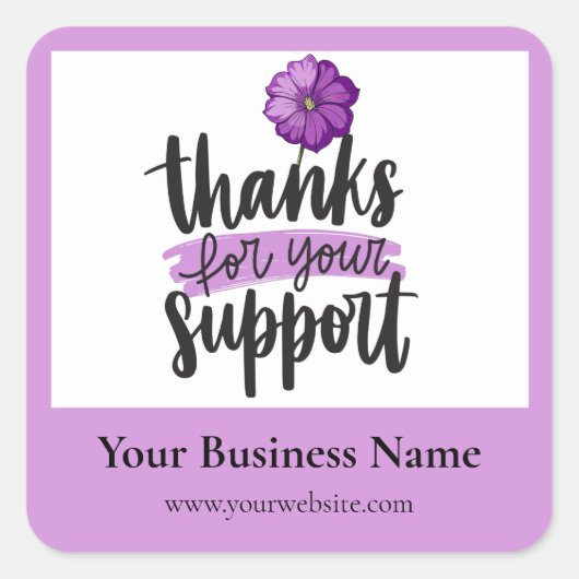 Purple Floral Thank you business packaging sticker スクエアシール (正面)