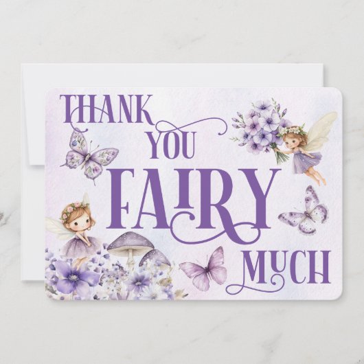 Purple Floral Thank You Fairy Much サンキューカード (正面)