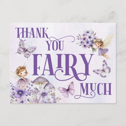 Purple Floral Thank You Fairy Much ポストカード (正面)