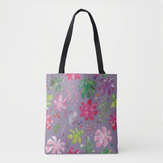 Purple Floral Tote Bag – Pink & Green Botanical トートバッグ (正面)