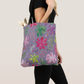 Purple Floral Tote Bag – Pink & Green Botanical トートバッグ (クローズアップ)