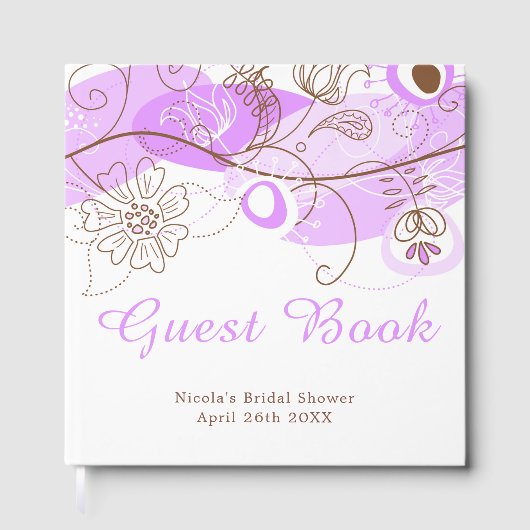 Purple Floral Twist Bridal Shower ゲストブック (正面)