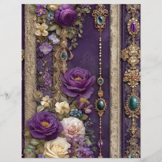 Purple Floral Vintage Junk Journal Scrapbook Paper (正面)