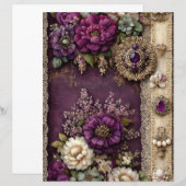 Purple Floral Vintage Junk Journal Scrapbook Paper (正面/裏面)