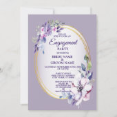 Purple Floral Watercolor Golden Engagement Party 招待状 (正面)