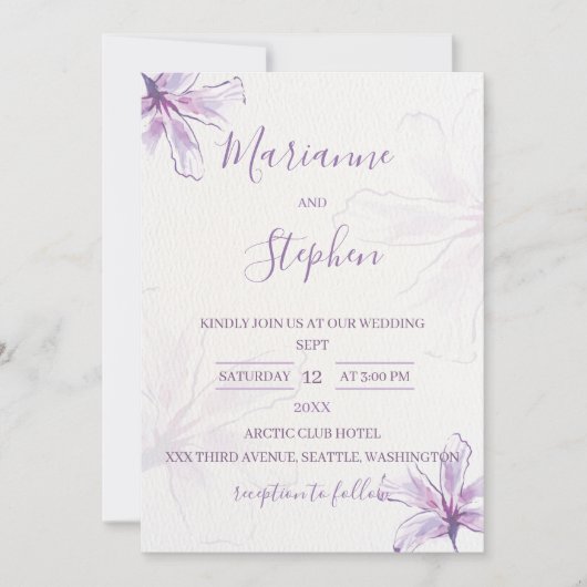 Purple Floral Watercolor Wedding Invitation 招待状 (正面)