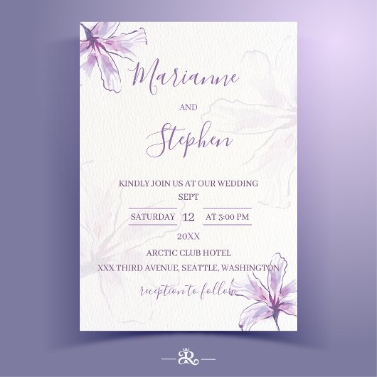 Purple Floral Watercolor Wedding Invitation 招待状
