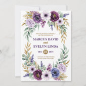 Purple Floral Watercolor Wedding Invitation Card 招待状 (裏面)