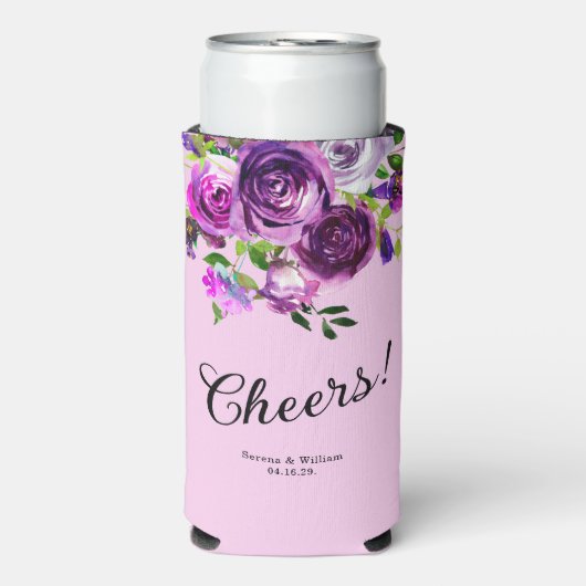 Purple Floral Wedding スリム缶クーラー (Seltzer正面)
