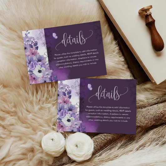 Purple Floral Wedding Details Card エンクロージャーカード