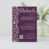 Purple Floral Wedding Details QR code エンクロージャーカード (スタンド正面)