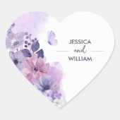 Purple Floral Wedding Heart Sticker ハートシール (正面)