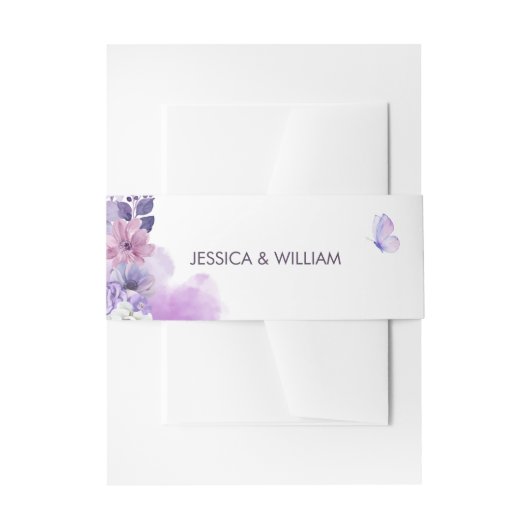 Purple Floral Wedding Invitation Belly Band 招待状ベリーバンド (正面例)