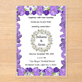 Purple Floral Wedding Invitation – Elegant Garden アクリル招待状