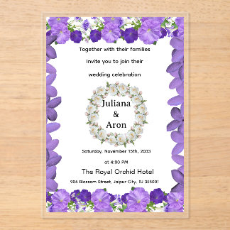 Purple Floral Wedding Invitation – Elegant Garden  アクリル招待状