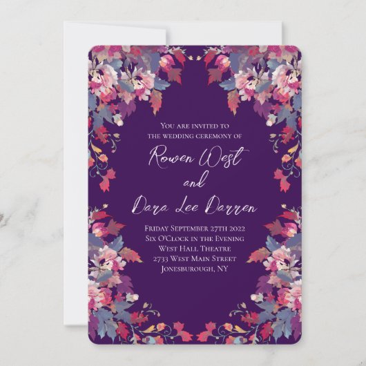 Purple Floral Wedding Invitations Bold Fall 招待状 (正面)