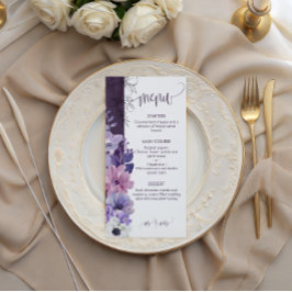 Purple Floral Wedding Menu Card メニュー