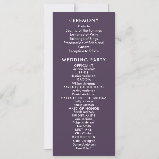 Purple Floral Wedding Program Card (裏面)
