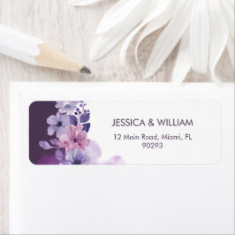 Purple Floral Wedding Return Address Label ラベル