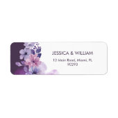 Purple Floral Wedding Return Address Label ラベル (正面)