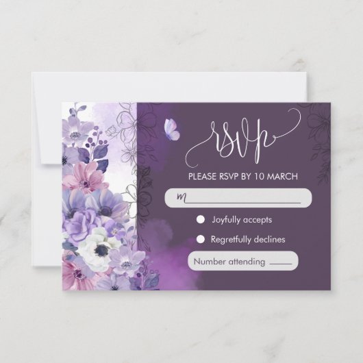 Purple Floral Wedding RSVP Card (正面)
